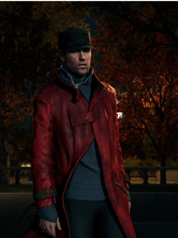 Aiden Pearce Watch Dogs Red Long Leather Coat