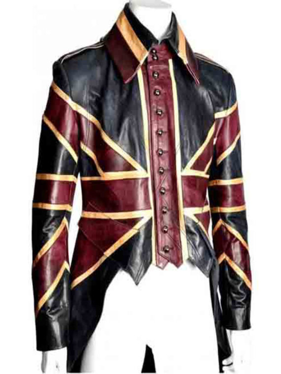 UK Flag Vintage Union Jack Tail Leather Coat