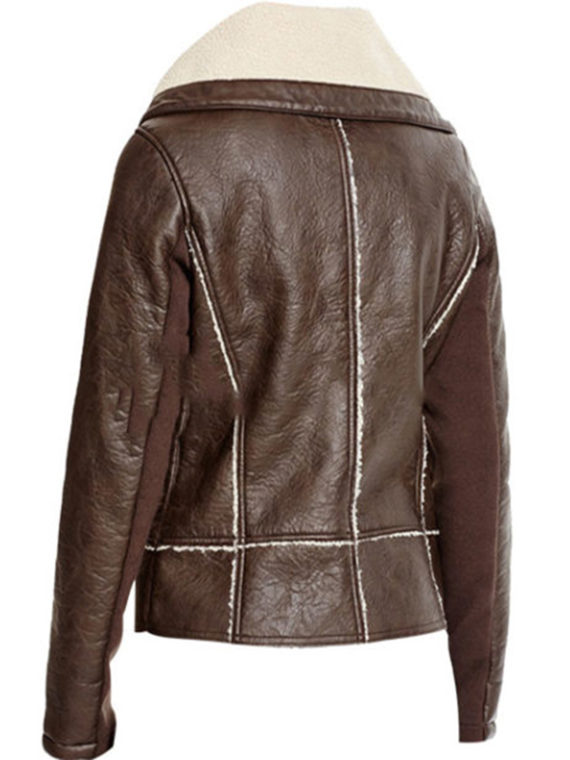 Vegan Leather Jacket With Sherpa Collar