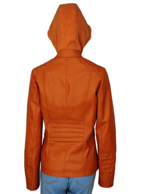 Women’s Removable Hooded Leather Jacket