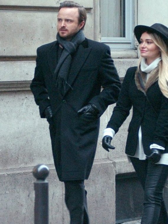 Aaron Paul Paris Stylish Wool Trench Black Coat