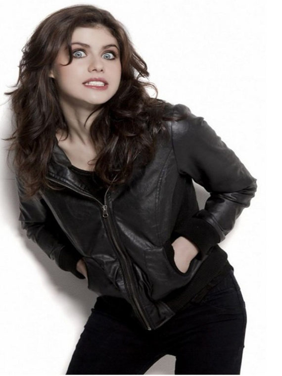 Alexandra Daddario Leather Black Jacket