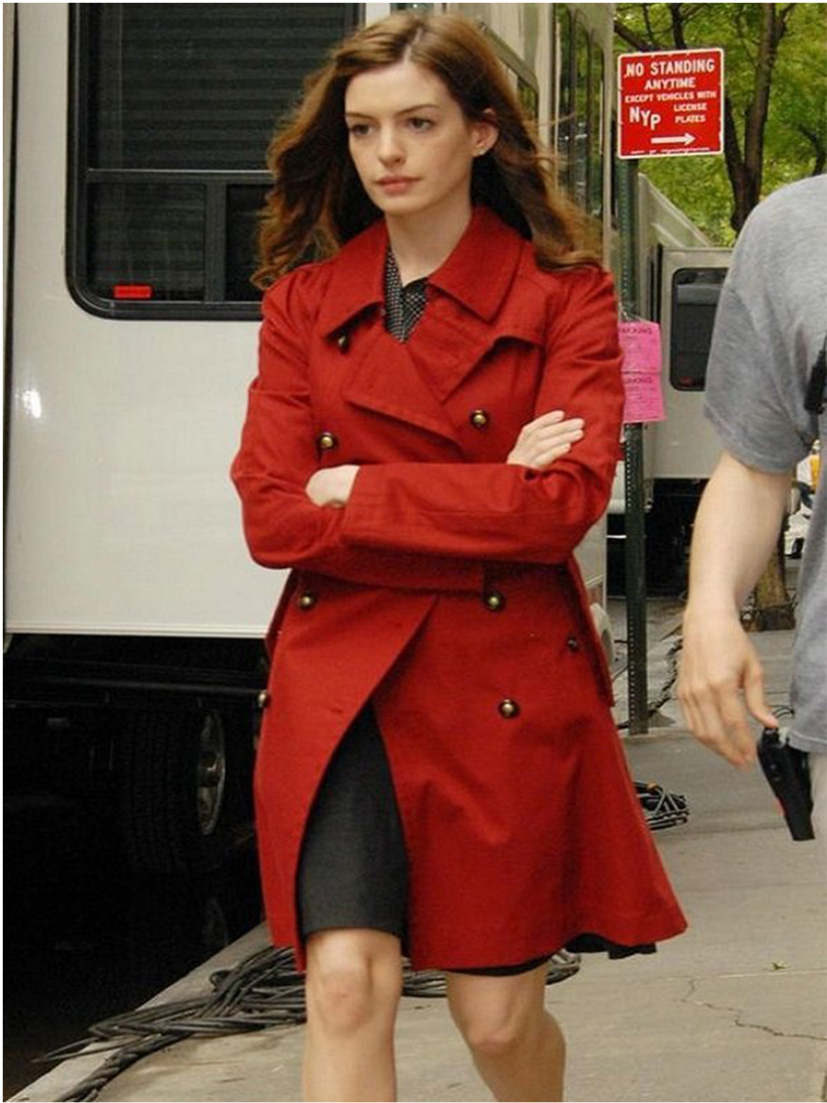 Anne Hathaway Street Wear Red Coat