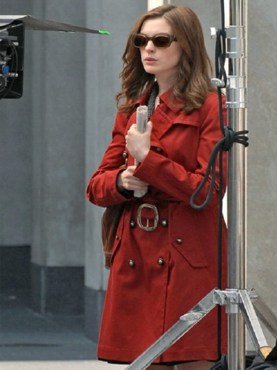 Anne Hathaway Street Wear Red Trench Long Coat