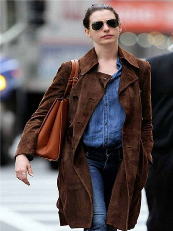 Anne Hathaway Suede Brown Coat