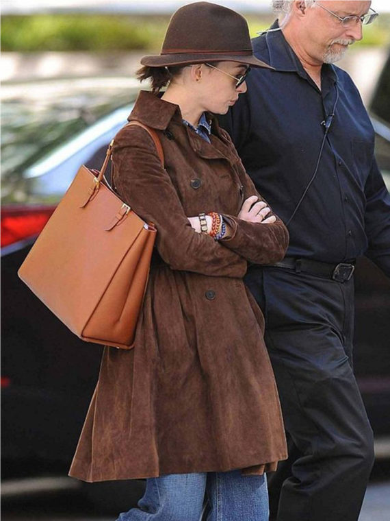 Anne Hathaway Suede Brown Long Coat