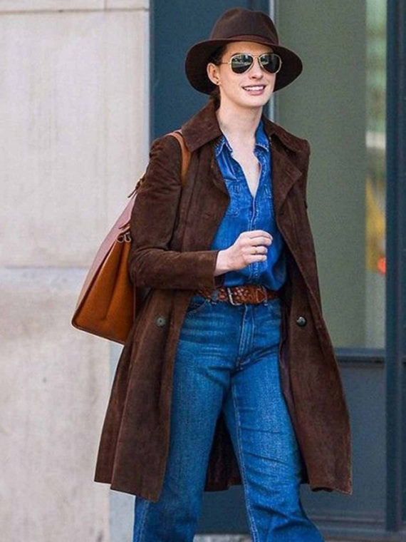 Anne Hathaway Suede Leather Coat