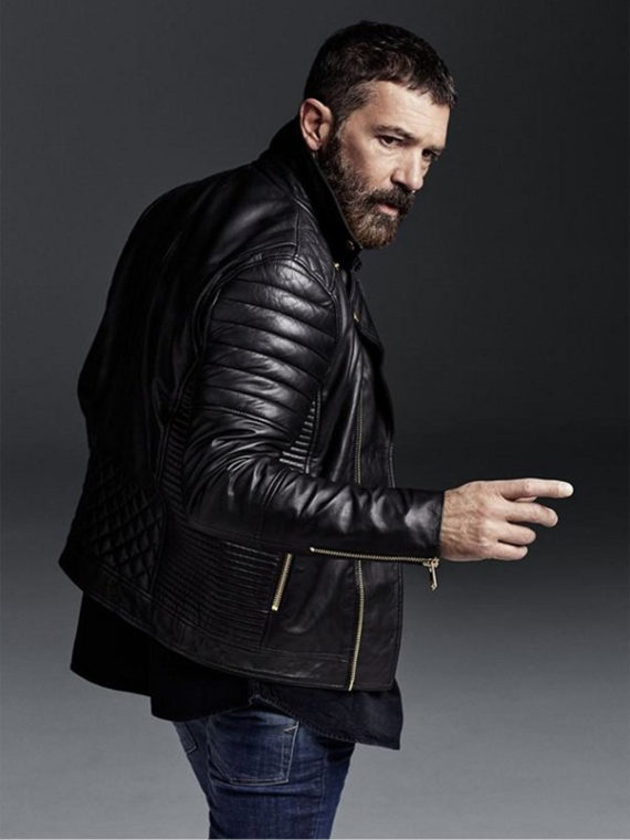 Antonio Banderas Padded Design Motorcycle Black Jacket