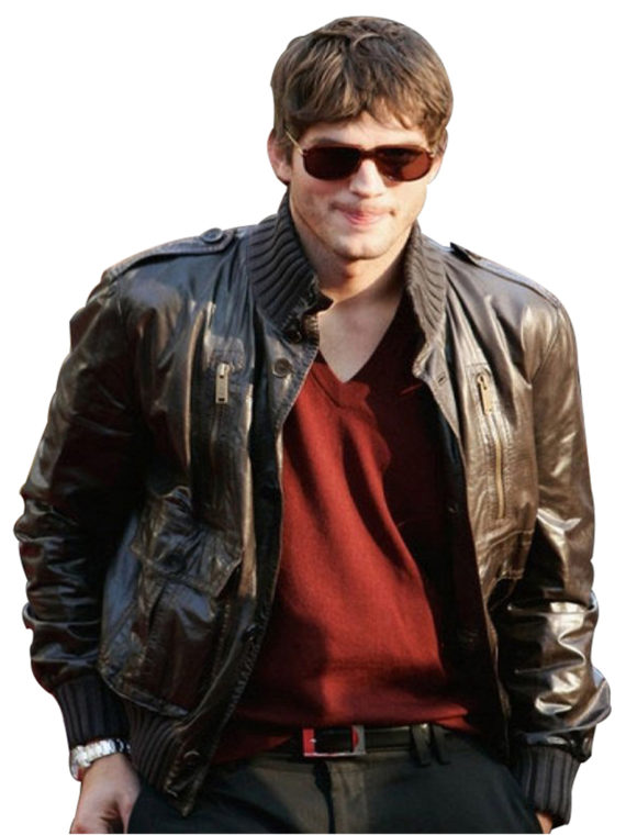 Ashton Kutcher Bomber Leather Jacket