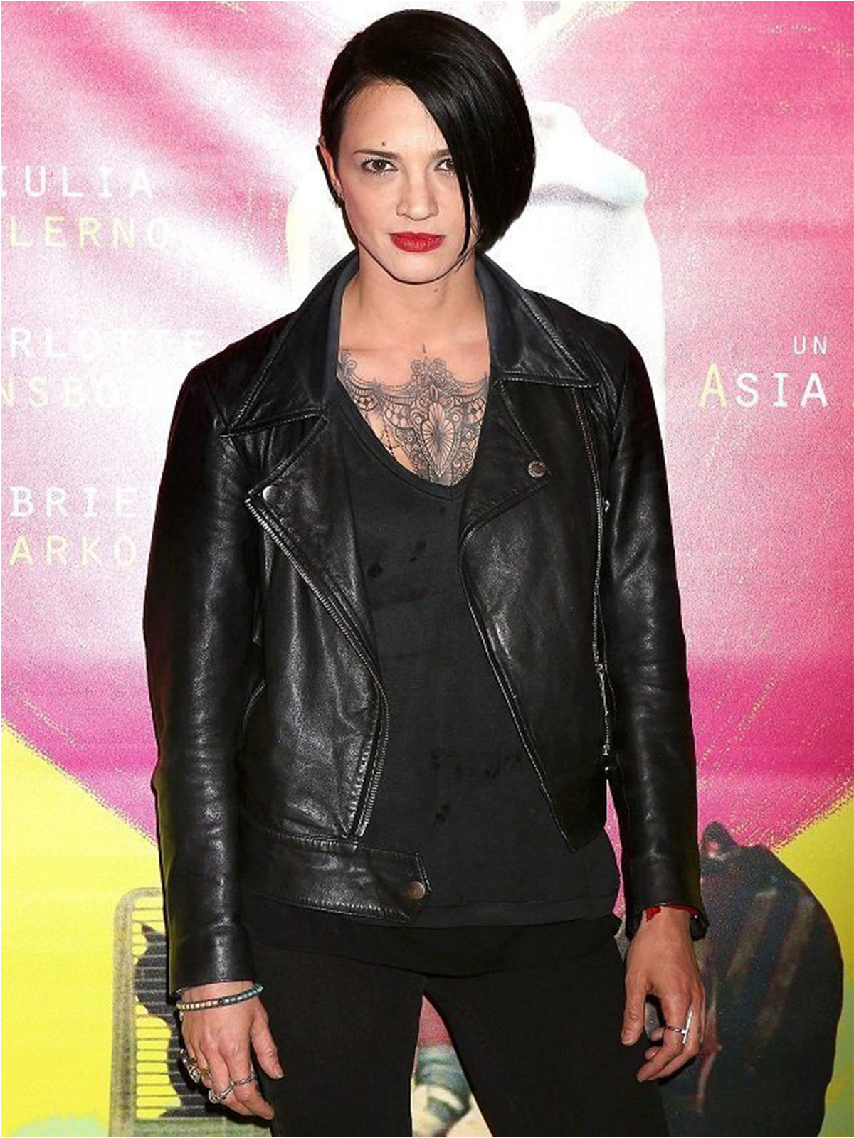 Asia Argento Black Leather Jacket