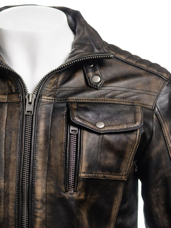 Biker Men Vintage Brown Leather Jacket