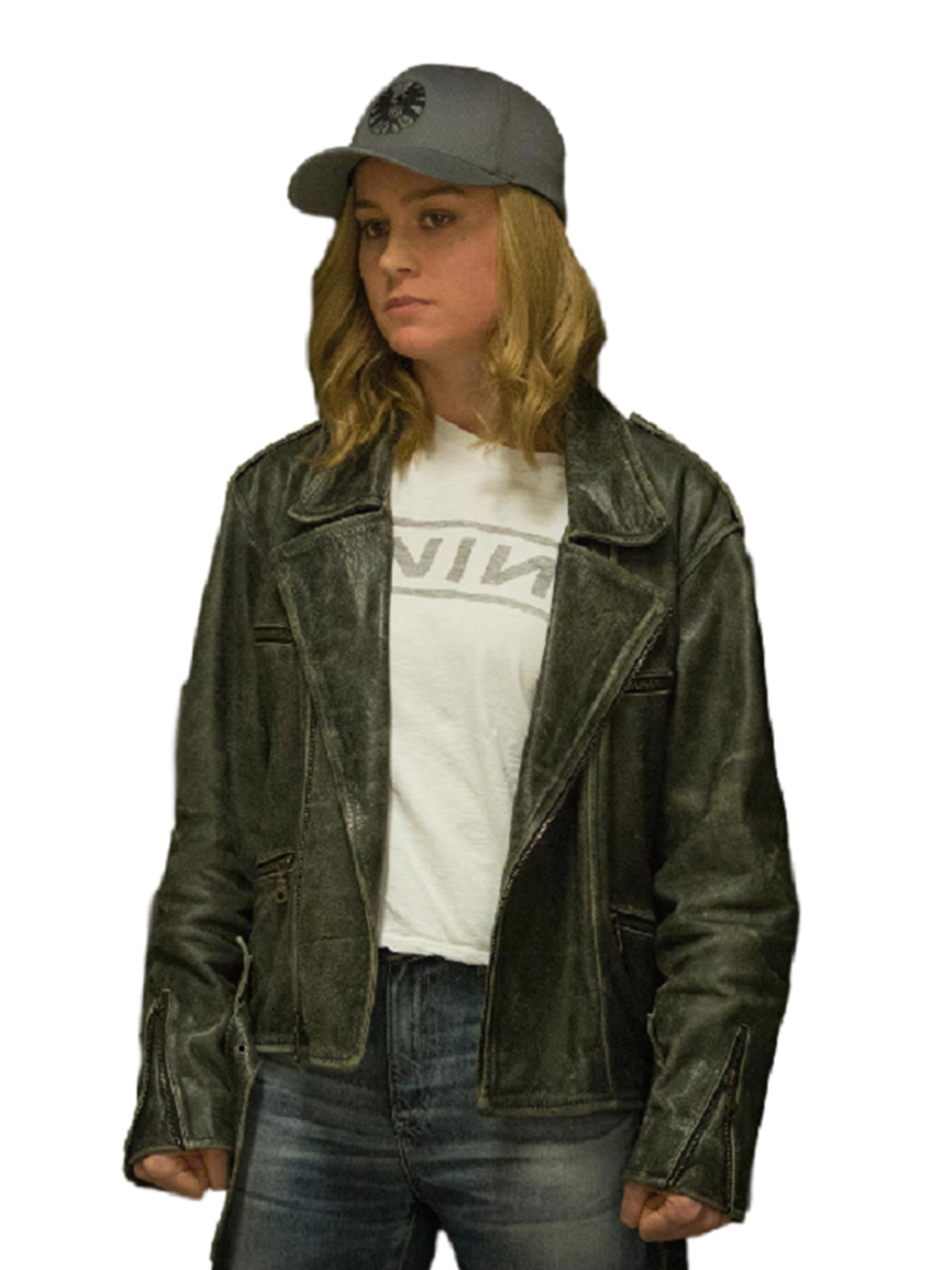 Brie Larson Distressed Leather Jacket