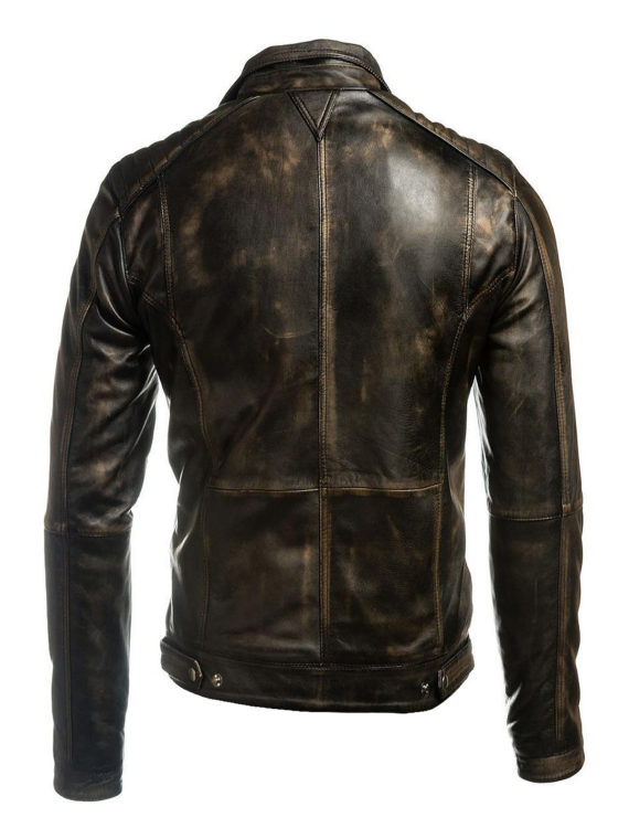 Men Vintage Biker Brown Leather Jacket