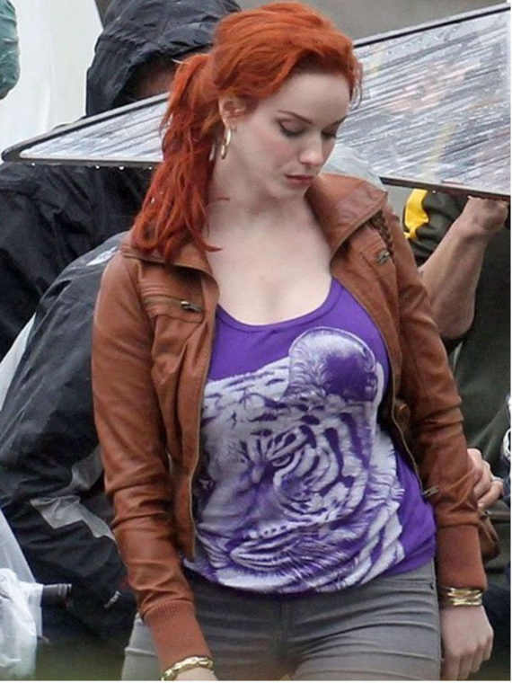 Christina Hendricks Drive Brown Leather Jacket - Image 2