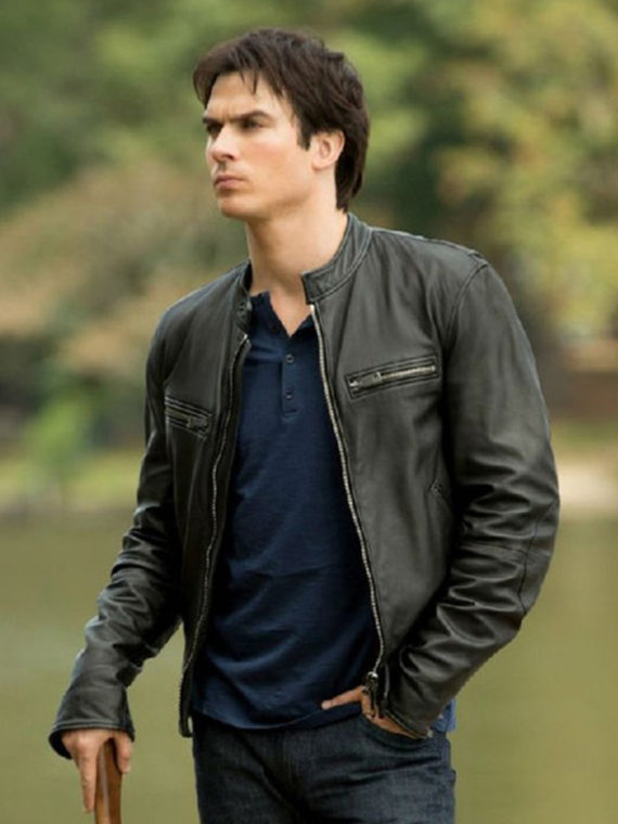 Damon Salvatore Stylish Black Leather Jacket