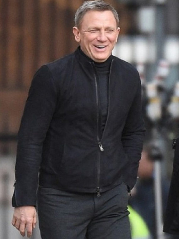 Daniel Craig Black Suede Leather Jacket