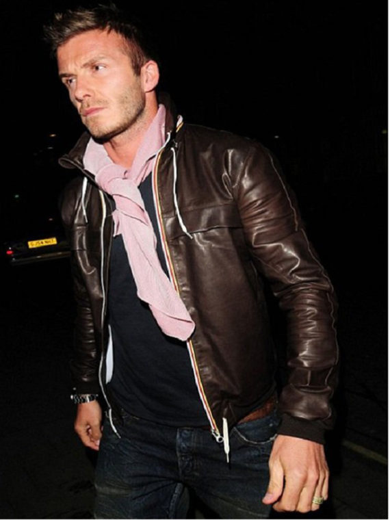 David Beckham Brown Leather Jacket