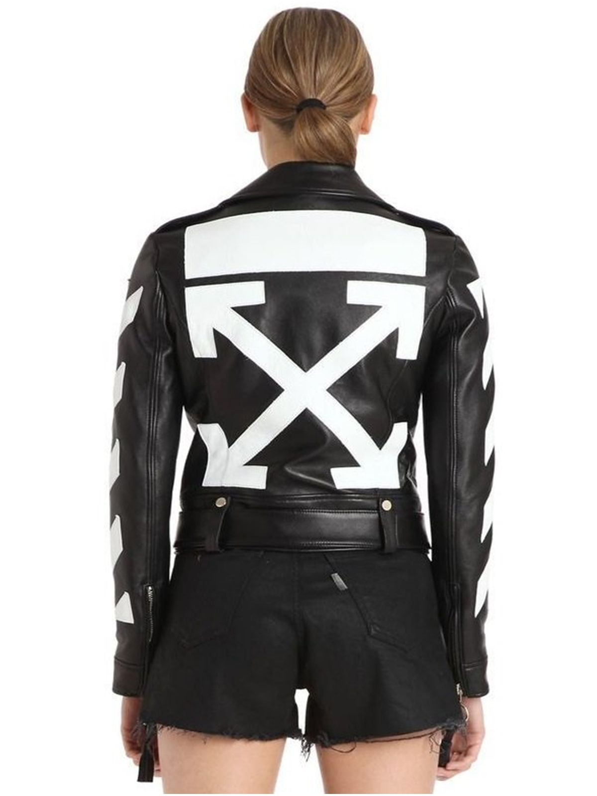 Diagonal Stripes Leather Biker Jacket