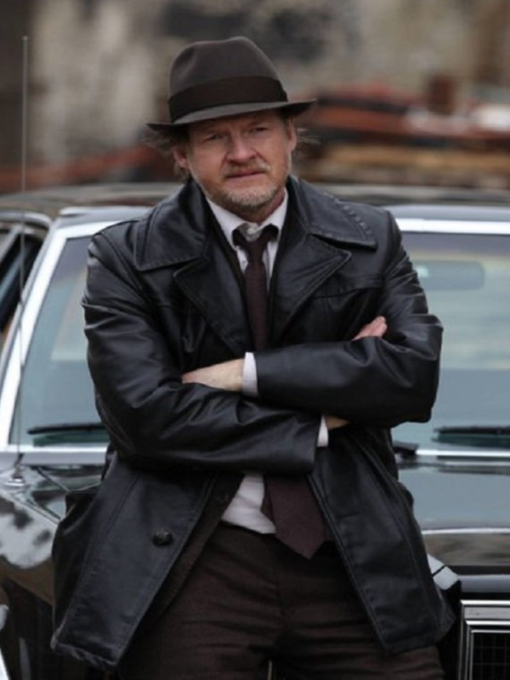 Donal Logue Gotham Black Leather Coat