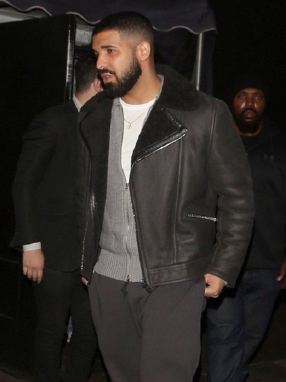 Drake Shearling Black Leather Jacket