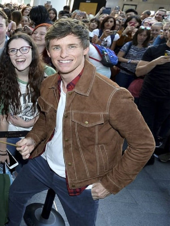 Eddie Redmayne Brown Suede Leather Jacket