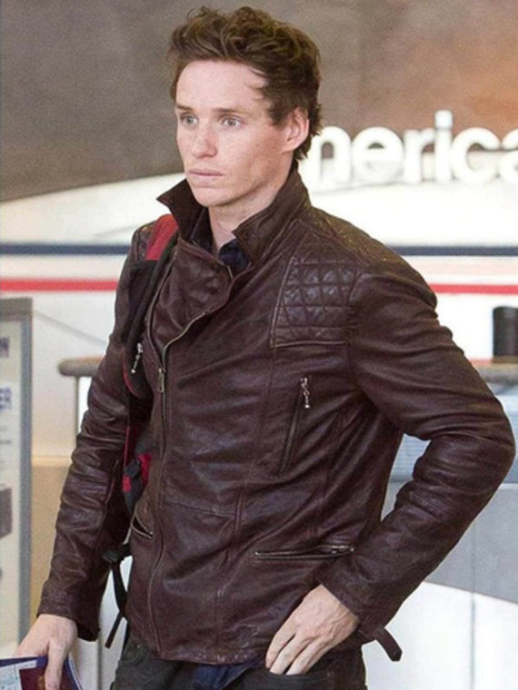 Eddie Redmayne Motorcycle Brown Leather Jacket