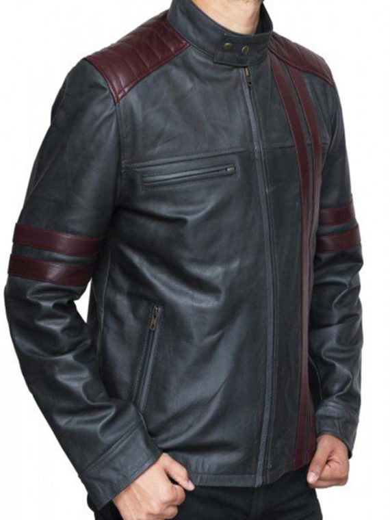 Elegant Burgundy Stripes Biker Jacket