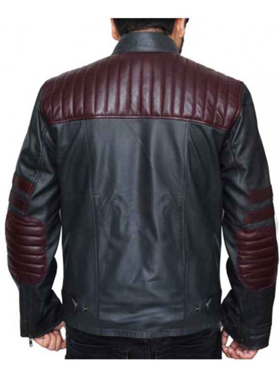 Elegant Burgundy Stripes Biker Jeather Jacket