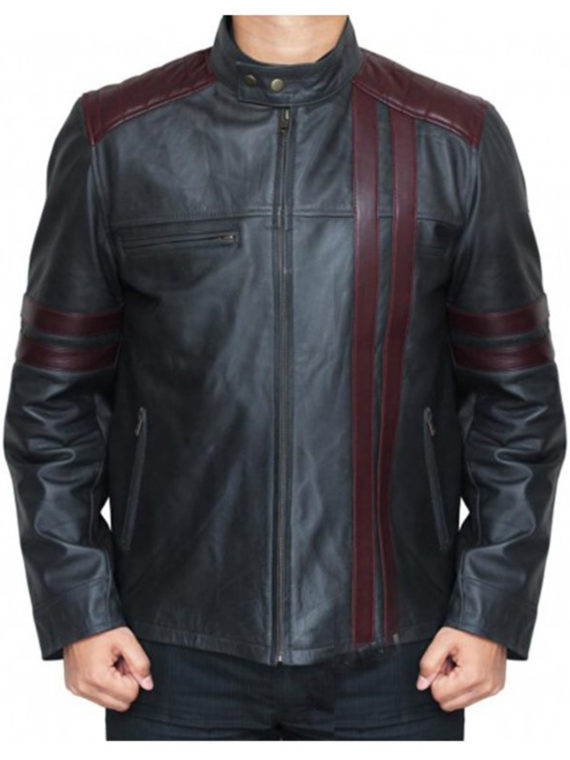 Elegant Burgundy Stripes Biker Jacket - Image 3