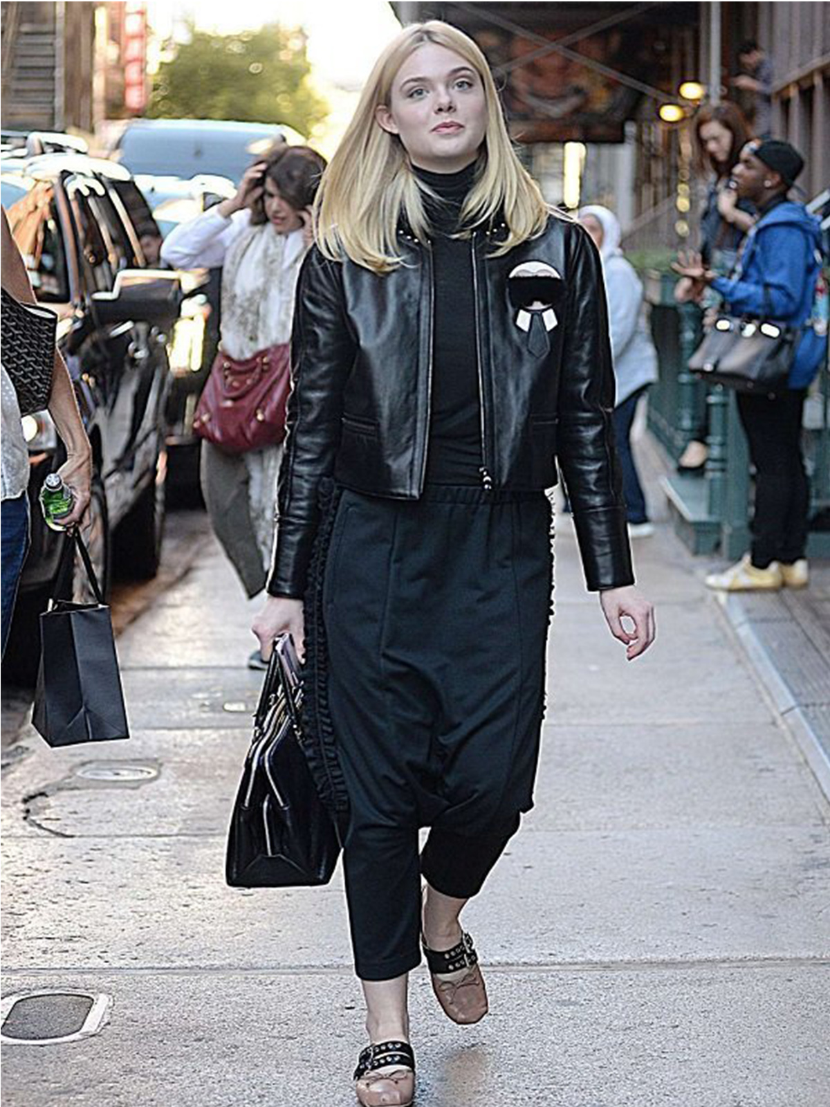 Elle Fanning Black Leather Jacket