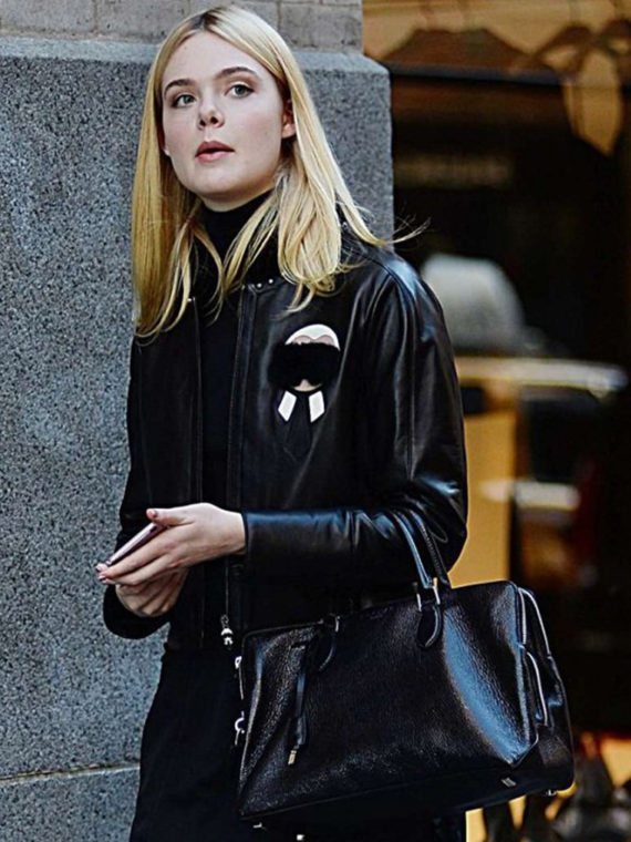 Elle Fanning Fur Leather Jacket