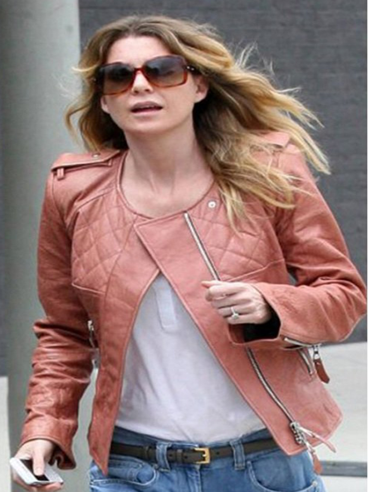 Ellen Pompeo Brown Leather Jacket