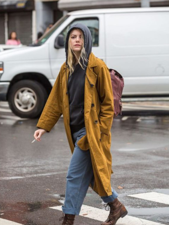 Emma Stone Mustard Trench On Coat