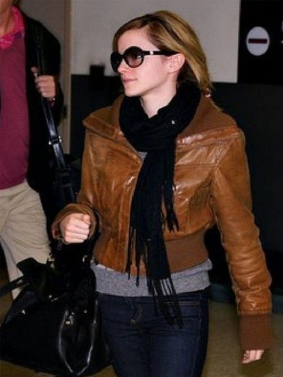 Emma Watson Brown Leather Jacket