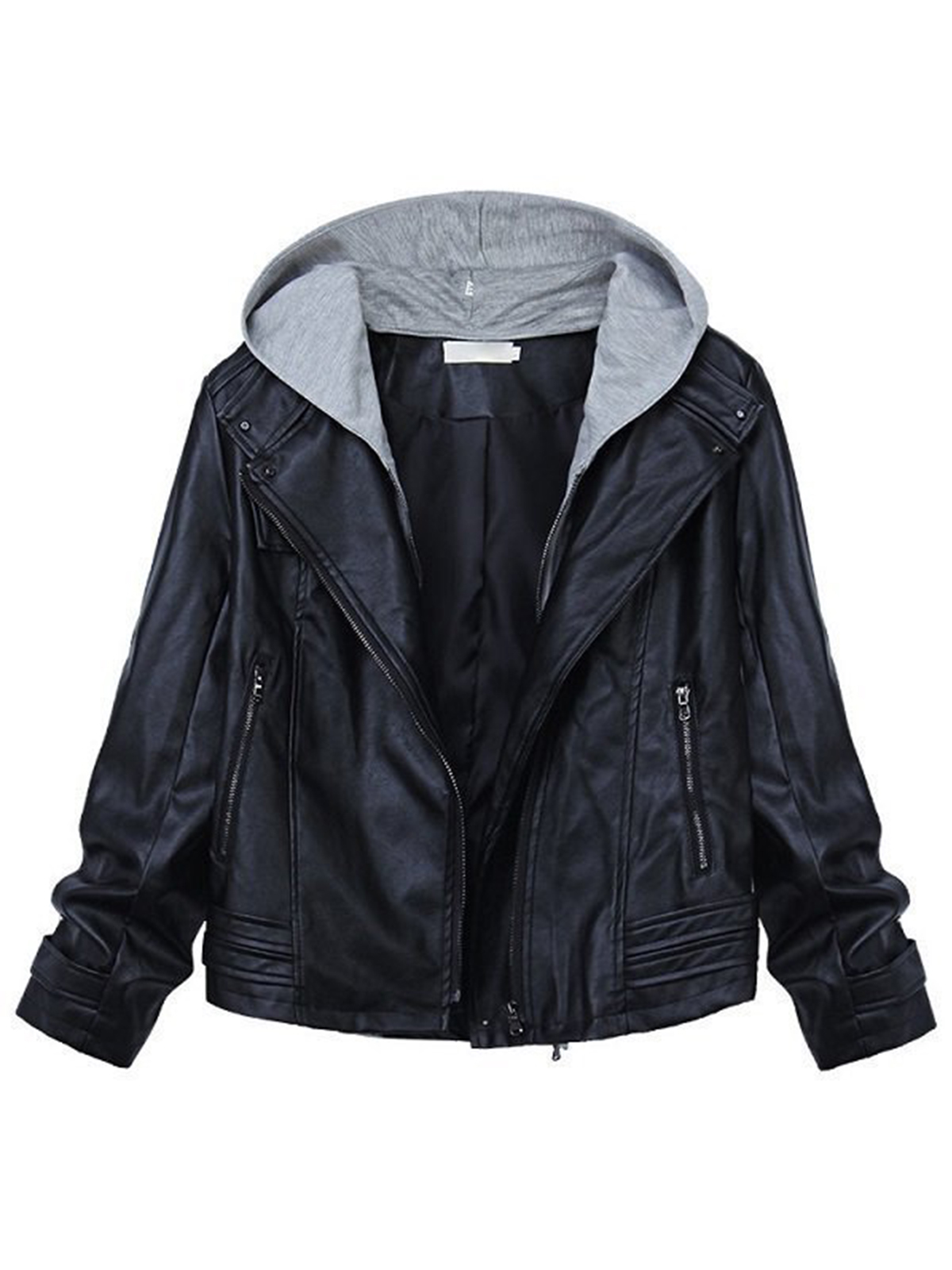 Fashion Elegant Women Hooded Leather Jacket