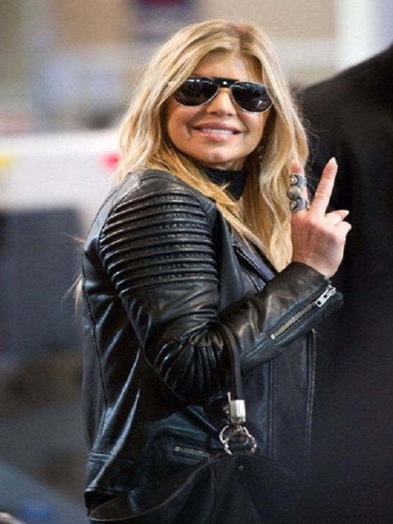 Fergie Padded Black Leather Jacket