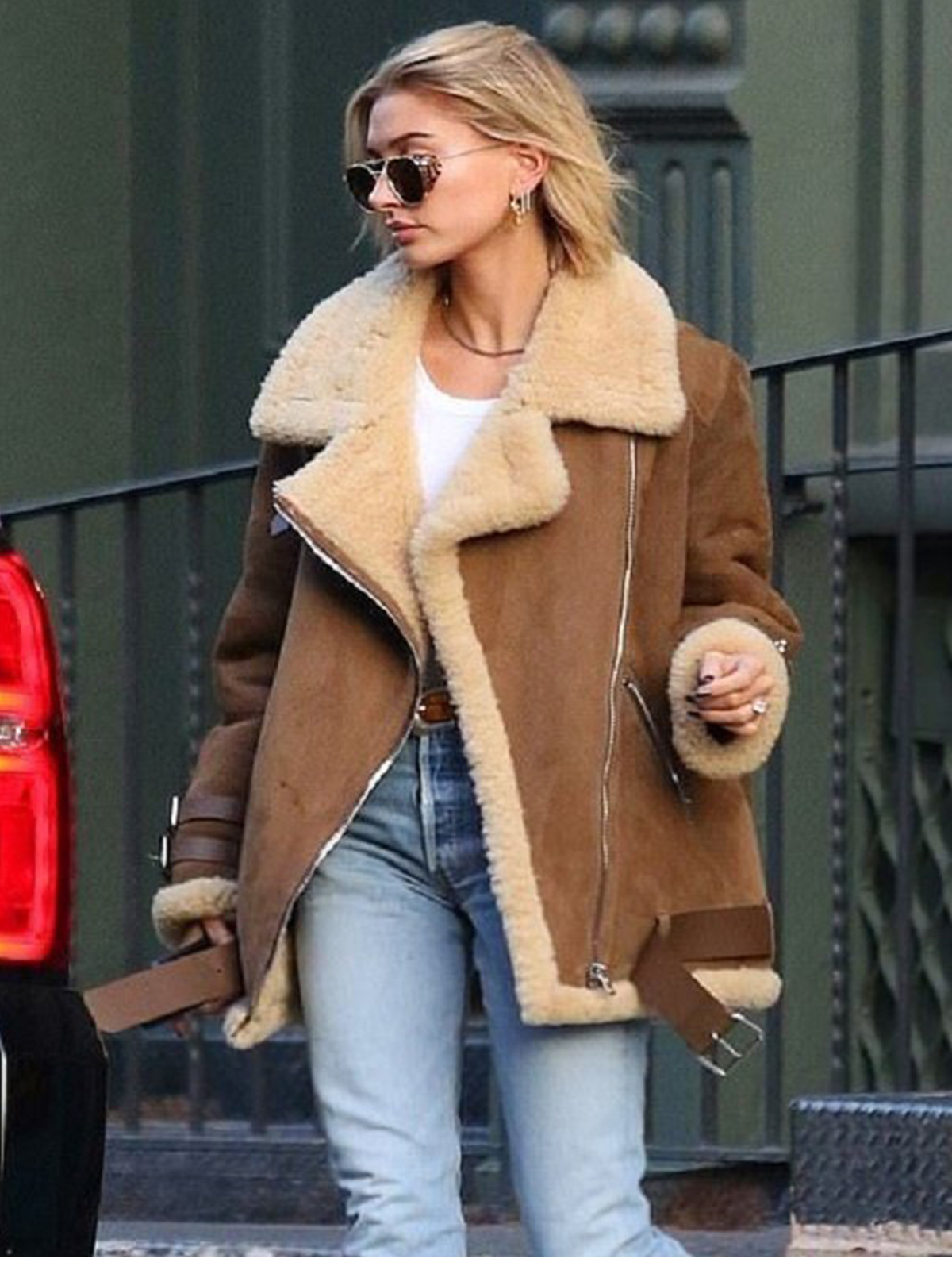 Hailey Baldwin Brown Shearling Jacket