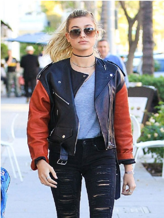 Hailey Baldwin Stylish Biker Leather Jacket