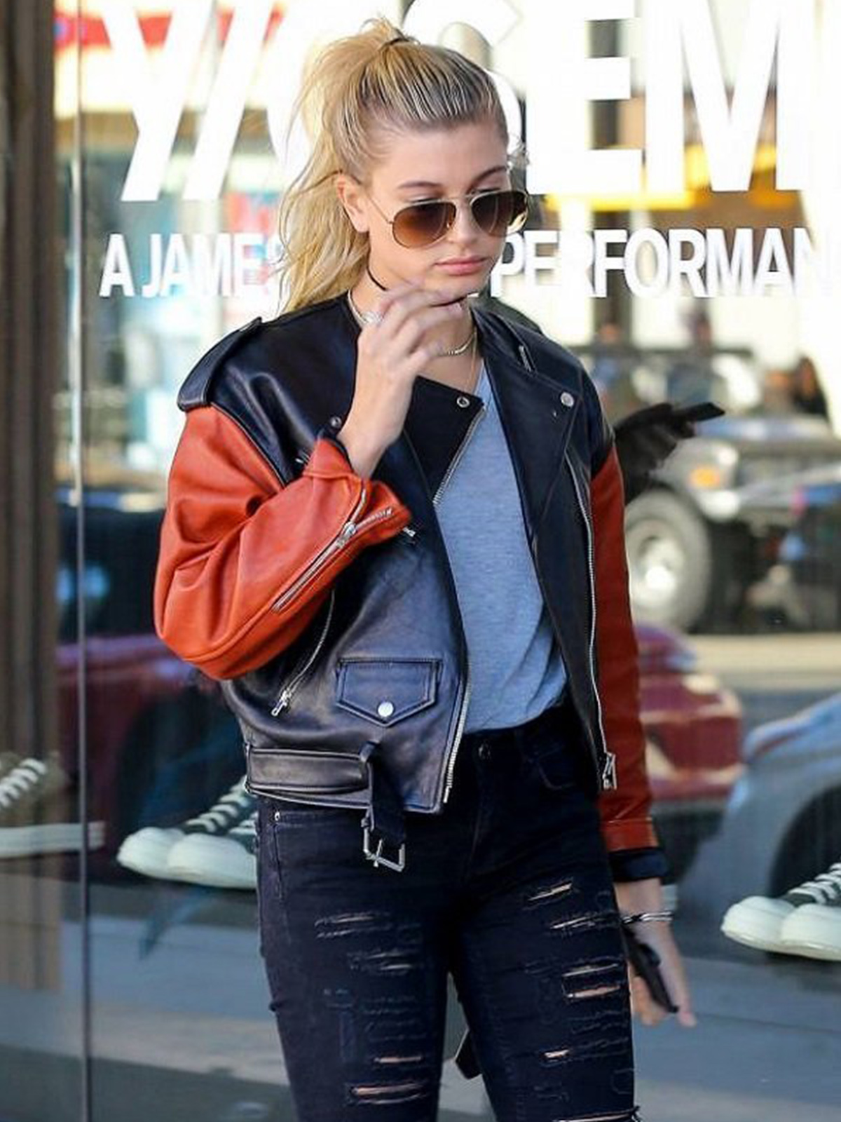 Hailey Baldwin Stylish Leather Jacket