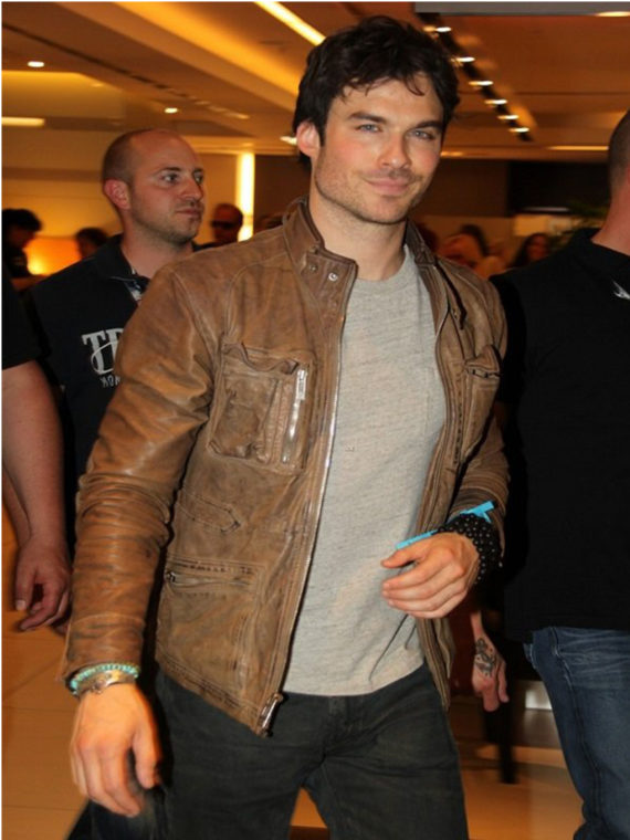 Ian Somerhalder Brown Distressed Leather Jacket