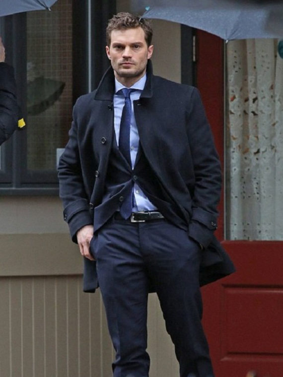 Jamie Dornan Fifty Shades Freed Blue Wool Coat