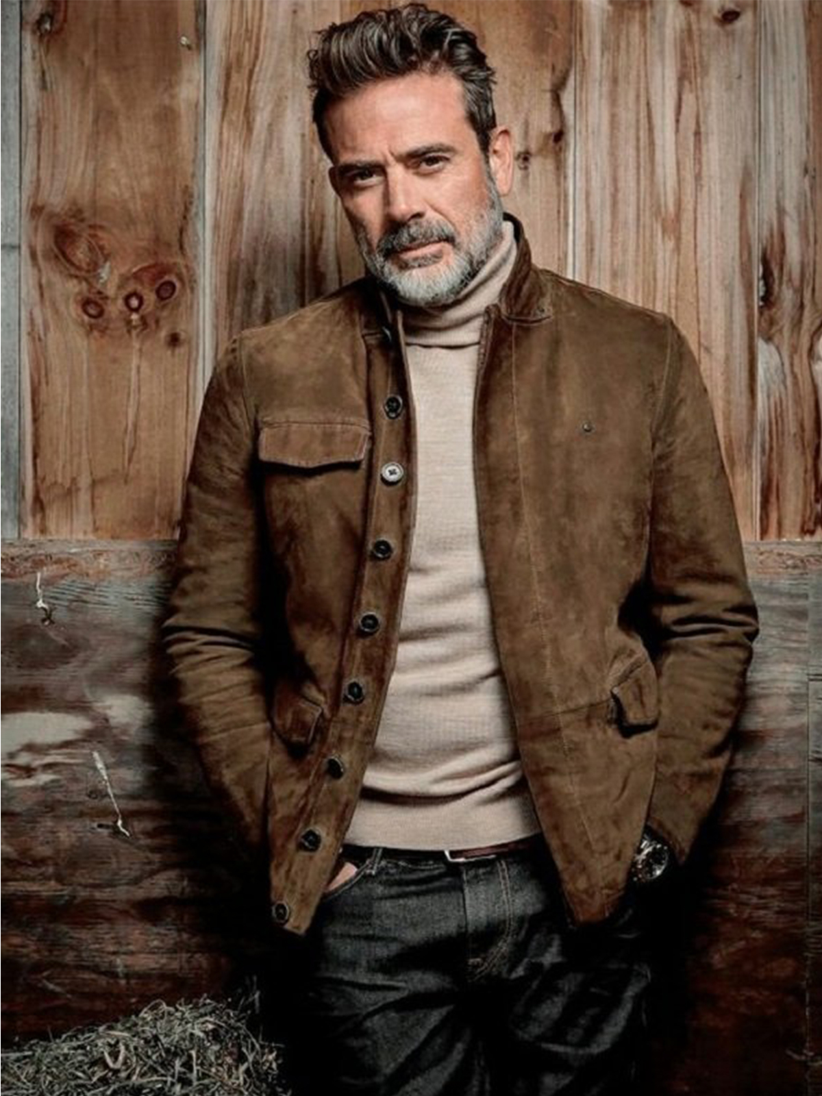 Jeffrey Dean Morgan Brown Suede Leather Jacket