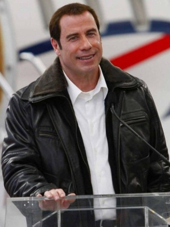 John Travolta Burbank Airport Leather Jacket