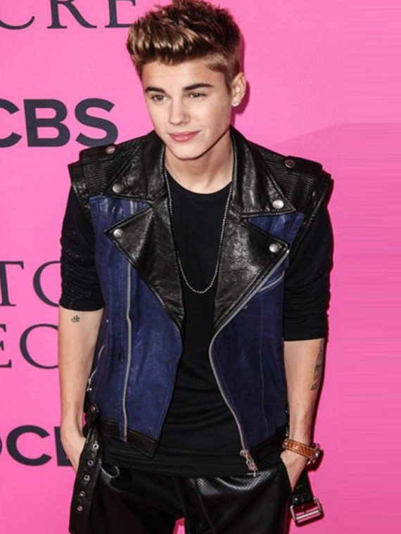 Justin Bieber Black and Blue Leather Vest