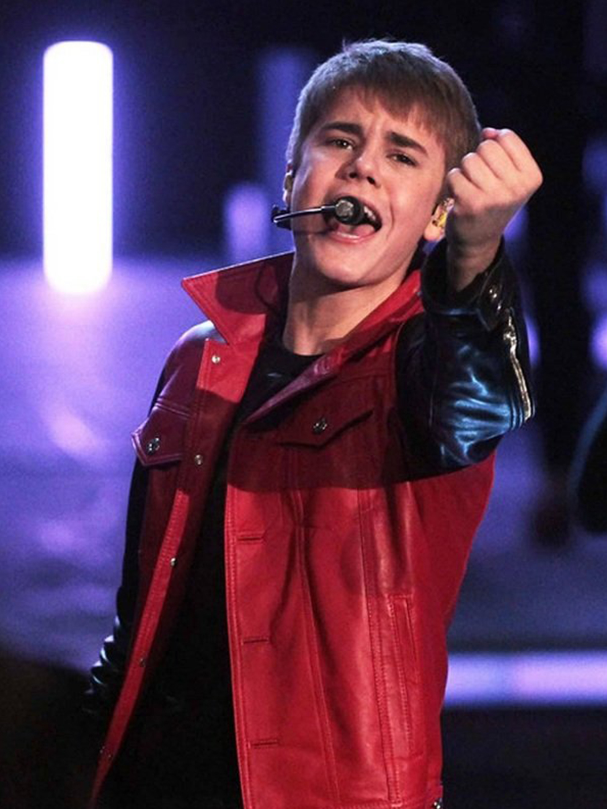 Justin Bieber Red Black Leather Jacket