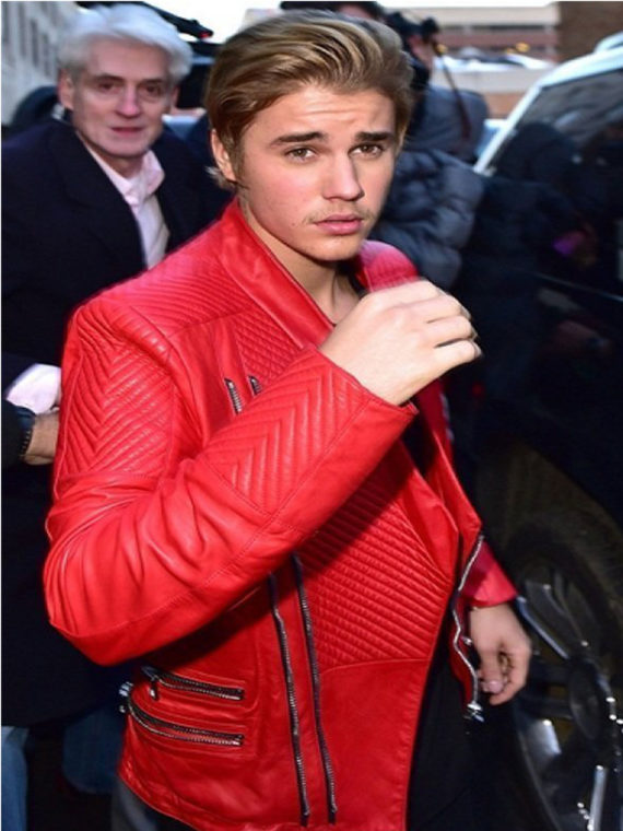 Justin Bieber Red Quilted Jacket