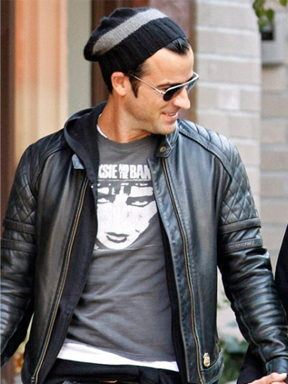 Justin Theroux Black Biker Leather Jacket