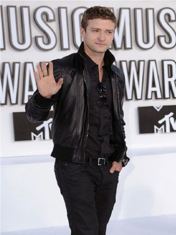 Justin Timberlake Black Bomber Leather Jacket - Image 3