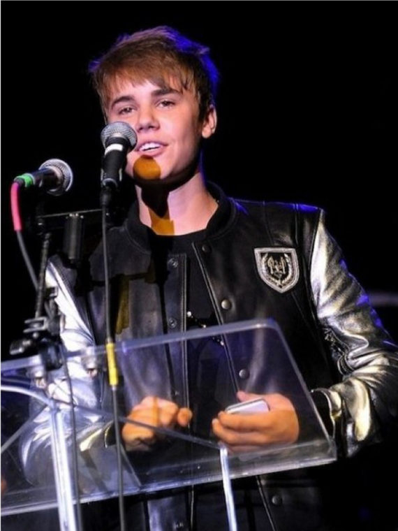 Justine Bieber Silver Sleeves Leather Jacket