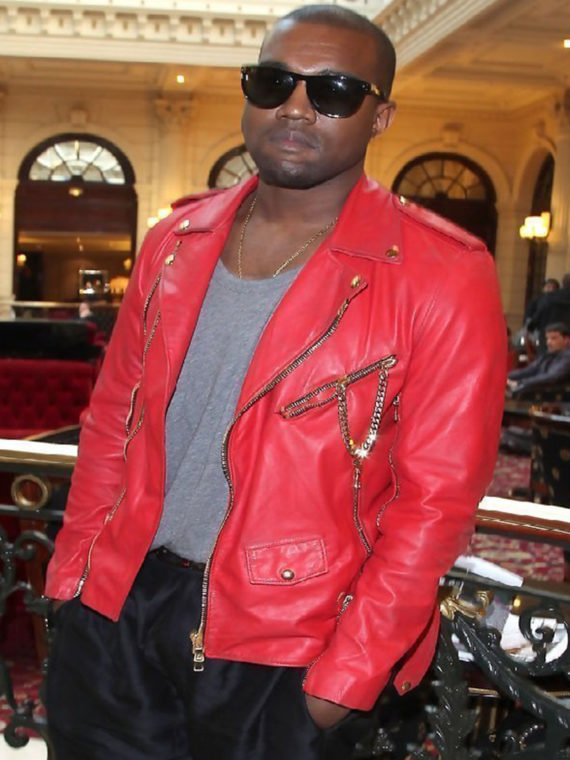 Kanye West Red Biker Leather Jacket